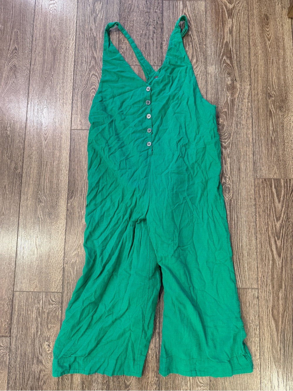 Free People Emerald Green Button-Front Sleeveless Jumpsuit